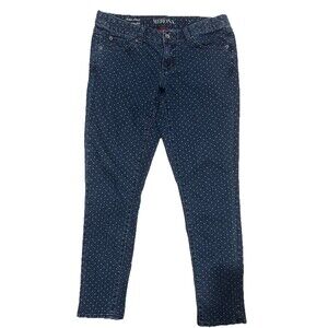 Merona Skinny Stretch Blue Denim Polka Dot Ankle Pants 5 Pocket Sz 6 Inseam 28”